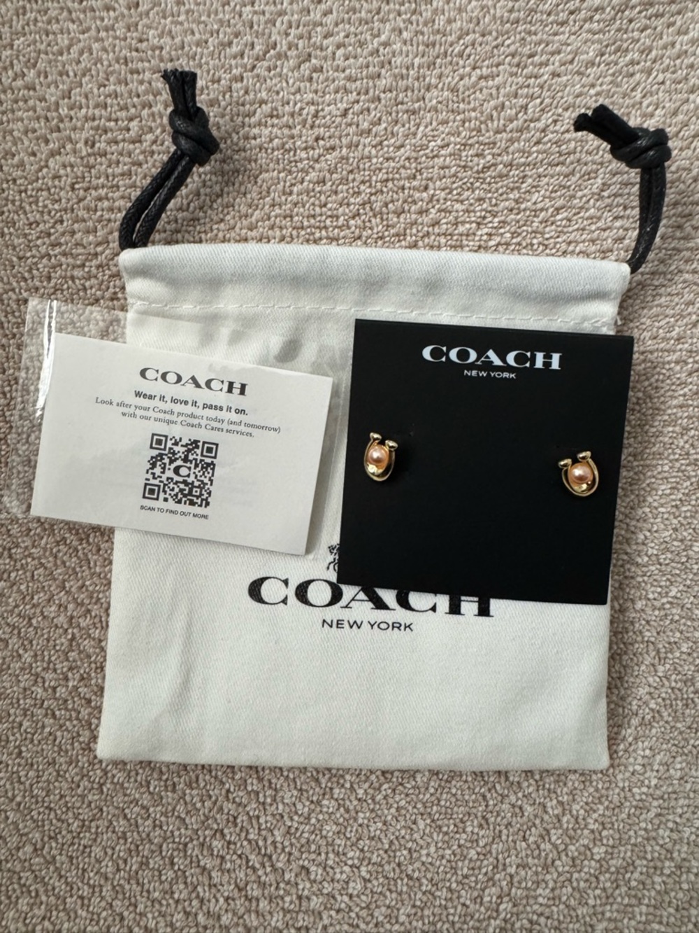 Coach Gold-tone Earrings with Peach Pearl Accents